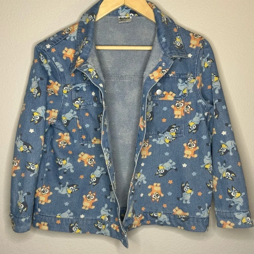 Girls Jean Jacket size XL(14) BLUEY Cartoon Print Denim Bingo Bluey School Coat